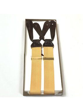 Vintage Trafalgar Yellow Silk Blend Button-On Suspenders/Brown Leather Tabs New